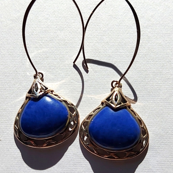 Earrings blue teardrop Dangle silver - Picture 1 of 3